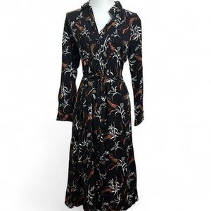 Black Floral Boho Whimsygoth Midi Dress - Medium